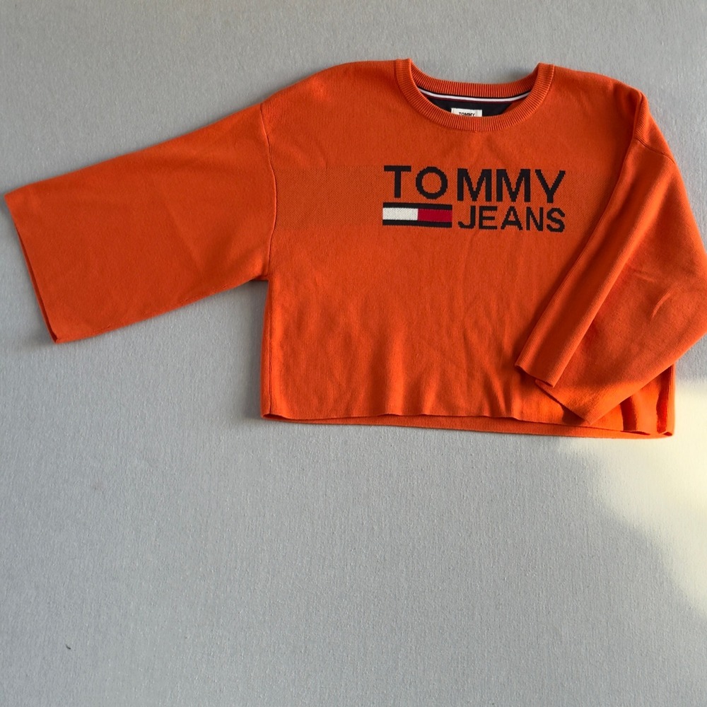 Tommy Hilfiger Jeans Cropped Sweater Womens Large Orange Knit‎